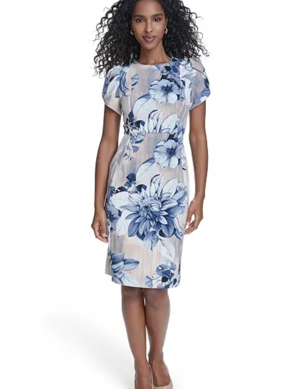 Calvin Klein Printed Tulip Short Sleeve Sheath Dress New With Tags